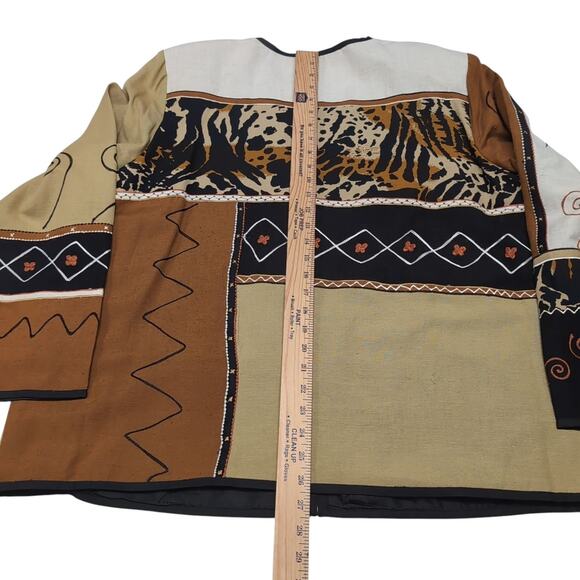 VTG Indigo Moon Patchwork Jacket Womens Size 1X Animal Print Tapestry Brown Tan - Picture 11 of 12